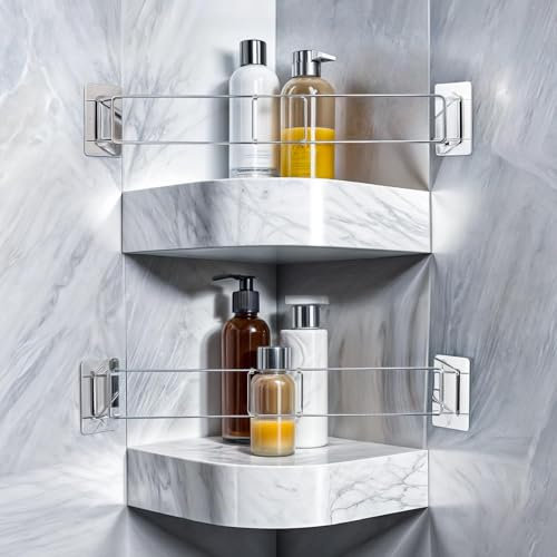 tisueteyi Barra de almacenamiento de esquina de ducha para caravana, paquete de 2, varillas de acero inoxidable ajustables de 7 a 13 pulgadas con bases giratorias de 220° y ganchos, artículos