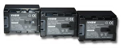 vhbw 3X batería reemplaza JVC BN-VG121, BN-VG121AC, BN-VG121E para cámara de vídeo (2400 mAh, 3,6 V, Li-Ion) con Chip