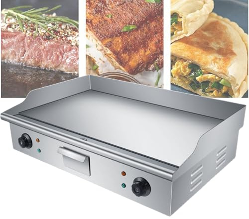 ZYLDDS Kommerzielle elektrische Grillplatte, 73 x 48 cm Flache Grillplatte für den Außenbereich, Kochplatte, 10 mm dick, 220 V, 4,4 kW, BBQ-Grill, Weichstahl, Steaks, Grill