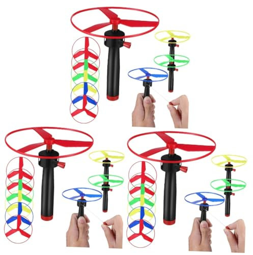 KONTONTY 3 Juegos Platillo Volador de Cable de plástico ovni Volantes skyrocopter Juguetes Exterior Juguetes voladores de Juguetes niños Disparador de de Juguete el plastico