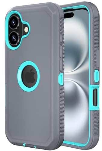 Jiunai for iPhone 16 Case Heavy Duty Strong Shockproof Port Protection Dustproof Screenless Dual Layer Bumper Protective Cover Rugged Phone Case for iPhone 16 6.1'' Men Women Grey