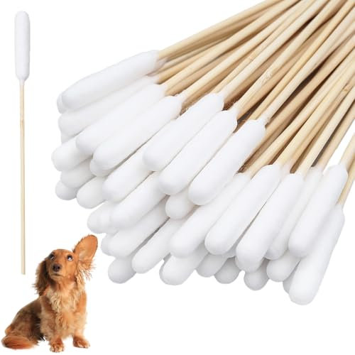 JJPJL 50 Stück Wattestäbchen Lang,Hunde Wattestäbchen Ohrreiniger,Wattestäbchen Groß,Ohrreinigungsstäbchen,für Haustiere Hund,Katze,15cm