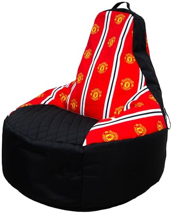 Manchester United FC Large Bean Bag, Highback Gaming Bean Chair with Filling Included, Comfortable Football Lounging Chair for All Ages and Indoor and Outdoor Use