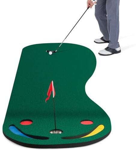 COSTWAY 300 x 96cm Golf Puttingmatte, Putting Green für Indoor & Outdoor, Golfmatte faltbar mit 3 Putting Cups & 1 Fahne, Golf Übungsmatte Trainingsmatte für Zuhause, Büro