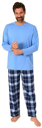 Normann Herren Schlafanzug lang, Pyjama mit Flanell-Hose in Karo-Optik