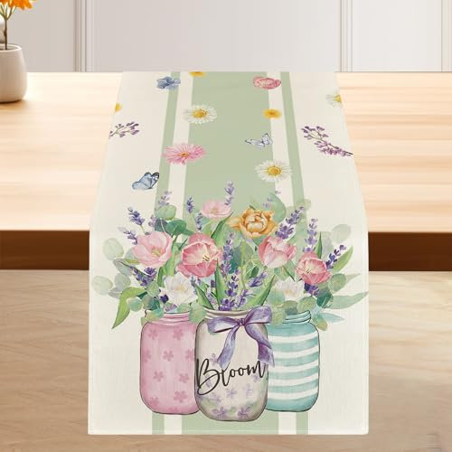 Blumen Tischläufer, Frühling Tischläufer, Modern Sommer Tischläufer, Frühling Esstisch Dekoration, Küche Esstisch Dekoration, 33x183 cm (B)