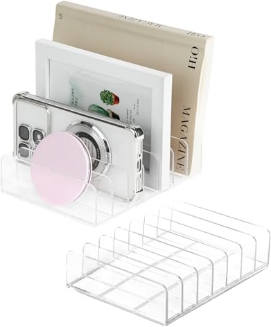 HAOTIAN-X Acryl Mail Holder, 2Pcs Clear Mail Organizer, 7 Fächer Letter Sorter, Transparent Letter Organizer Small File Holder, Umschlag vertikale Teiler für Büro, Home(17x12.5x4cm)