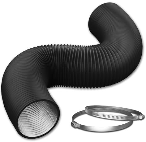 Flexibler Luftführungsschlauch, 35,6 cm, schwarz, Aluminiumk, 4-lagiger Schutz, Trocknerentlüftungsschlauch für HVAC, Heizung, Kühlung, Belüftung und Auspuff, 2 Klemmen im Lieferumfang enthalten