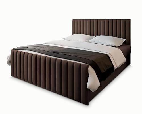 Masseno Boxspringbett Arion 180x200 cm Komplett-Set mit Matratze und Topper, Polsterbett mit Zwei Bettkästen -Braun, Kronos 06