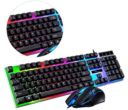 CAXUSD Wired Keyboard and Mouse Set with Colorful Led Backlight Ergonomic Design and Liquid-Resistant Keyboard for Comfortable Long-Time Use
