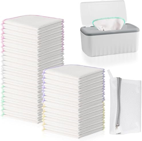 100 Pack Flannel Cloth Baby Wipes, Reusable Natural Baby Wipes Bulk with Dispenser, Washable Soft Tissues Washcloth for Body Face Hand Wash - 20 x 20 cm