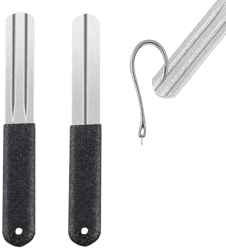 Fischhakenschürfer,2 Stück Angelhaken Schleifen Schleifstein Doppelseitig Angelhaken Schürfer Tragbares Schleifwerkzeug zum Angeln mit Griff und Hüngende für Outdoor Angeln