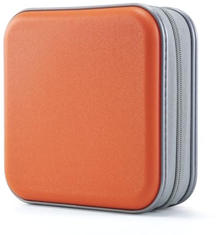 UENTIP CD Case,48 Capacity Hard Plastic Portable Travel DVD Case Protective Zipper CD Holder Car Storage Wallet Bag(Orange)