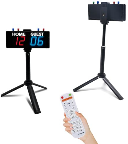Ousmile Digital Scoreboard, Portable Electronic Scoreboard with Stand, Rechargeable Scoreboard with Remote, Clock Timer with Buttons, Score Keeper for outdoor Pingpong and Yard Games(Red+Blue)