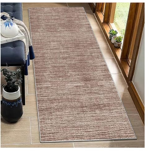 BORKOY Flurläufer Küchenteppich 60x90cm in Braun Modern rutschfest waschbar Langläufer für Korridor Schlafzimmer Wohnzimmer – Einfarbig Teppichläufer Meterware anpassbare Größe Küchenläufer