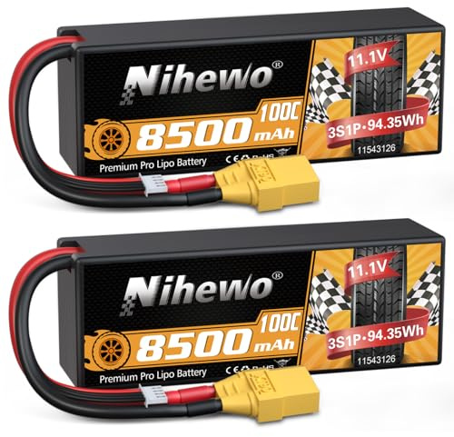 Batterie LiPo 3S 11.1V 8500mAh 100C Coque Rigide XT90 pour RC Camion 2pcs | Batterie LiPo 3S 8500mAh 11.1V Connecteur XT90 Compatible avec Arrma Axial 1/8 1/10 RC Véhicule Voiture Camion Buggy Bateau