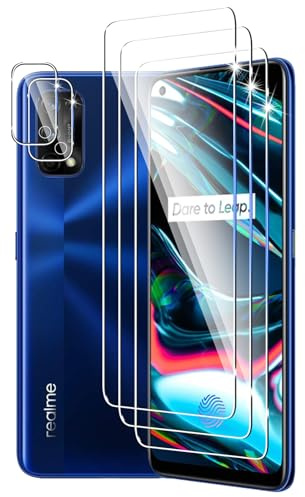DXULWLM 3+2 Piezas Cristal Templado para Realme 7 Pro,con protector de Lente de cámara,HD transparente,Dureza 9H,Sin Burbujas,Anti-Arañazo Protector de Pantalla