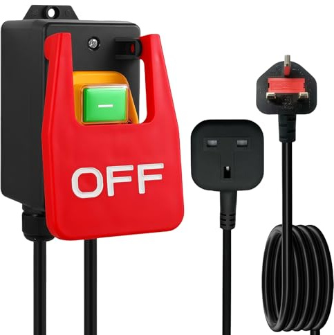 PRITOK 220V Single Phase On/Off Switch: 16A Emergency Stop Push Button Switch, Electromagnetic Pressure Switches, Industrial On Off Push Button Switch with Large Stop Sign Paddle Switch