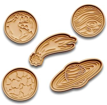 Keksausstecher Planeten Set 5-teilig – Erde, Venus, Jupiter, Saturn, Meteor – PLA Ausstecher mit Stempel – Geschenk für Weltraum-Fans, Kinder, Lehrer & MINT-Projekte