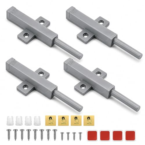 4 PCS Push to Open Door Catches, Heavy Duty Push Open Door Latch Powerful 50N Spring Release and Magnetic Door Catch Door, Cabinet Push Latch for Wardrobe, Closet, Drawers Handle-Free Door Grey