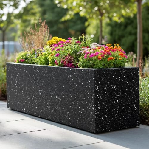 Tulipy 1.2m/1m/75cm/70cm Zinc Galvanised Trough Planter | No Assembly Needed | Lightweight (Textured Black Stone, L75cm x W32cm x H32cm)