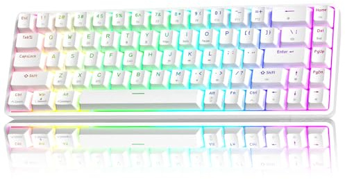 Clavier Gamer Mécanique sans Fil TMKB T68 - Tri-Mode (Bluetooth 5.0/2.4Ghz/USB-C), Rétroéclairage RGB 60% à 68 Touches (Disposition QWERTY), Switch Bleu - Blanc