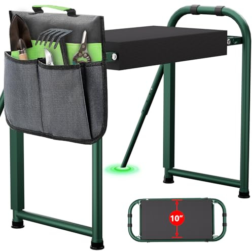 Heavy Duty Anti-Tipping Foldable Garden Kneeler with Handles with Tool Bag | No Assembly,Foldable Garden Kneeler with Support Legs,Widened Thick Soft Kneeling Pad,Gardening Gift for Seniors Women