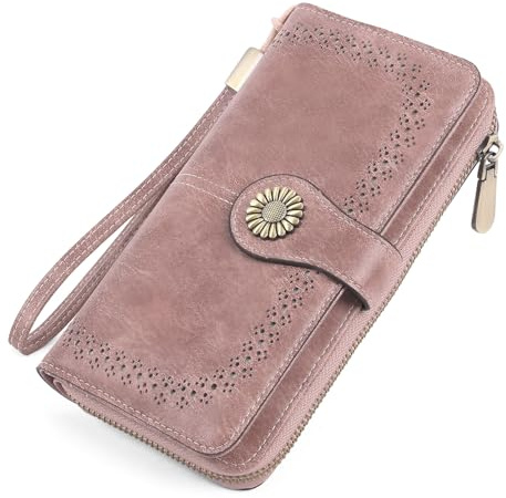 SENDEFN Geldbörse für Damen, Leder, große Damen, Kupplung, RFID-Schutz, blockierend, große Kapazität, Lange Geldbörse mit 24 Kartenfächern und Armband