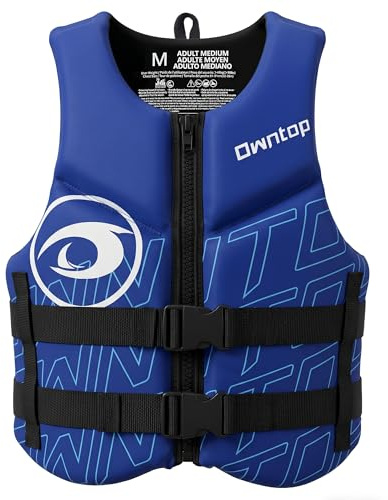 Owntop Giubbotto Galleggiante per Adulti | Aiuto al Galleggiamento in Neoprene Pieghevole con Doppie Cinghie in Vita | Gilet di Galleggiamento Leggero per Barca, Kayak, Paddle e Pesca (Blu scuro,L)