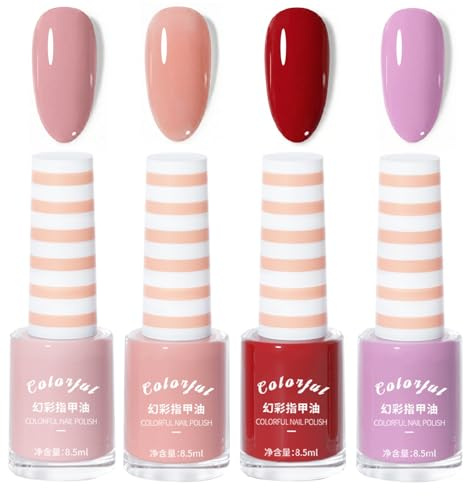 Nail Polish Set - 4 Colours Nude Pink Mauve Red Nail Varnish Kit, Quick Dry Long Lasting Nail Polish Gift Set for Women & Girls, Non Toxic Glossy Nail Paint for DIY Nail Art Manicure at Home