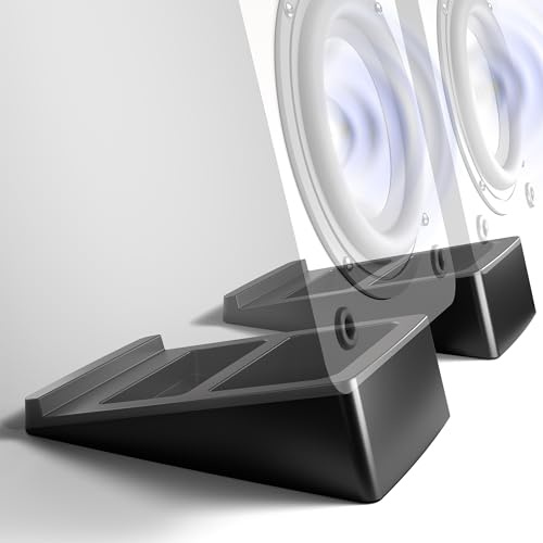VIVO Medium 5 x 8 inch Desktop Speaker Stands, Desk Studio Wedge with 15° Tilt Design, Audio Stand Riser for Bookshelf Speakers, Anti-Vibration, Set of Two, Black, STAND-SP2A-M