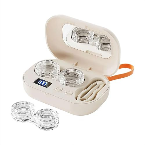 Portable Rechargeable Contact Lens Cleaner Case, 3-in-1 Cleaning Modes for Travel Gym Office, USB-C Fast Charging 15 Days Battery