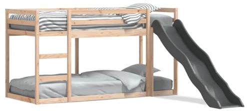 PUGYNBK Wooden Bunk Bed with Slide and Ladder for Kids, 80x200 cm Bed Frame, Mid Sleeper with Safety Guardrails and Fun Slide, Space-Saving Design