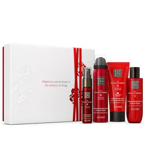 RITUALS Gift Set The Ritual of Ayurveda Small - 4 Piece Bath and Body Care Kit with Foaming Shower Gel, Shower Oil, Body Cream & Hair and Body Mist - Enriched with Indian Rose & Sweet Almond Oil