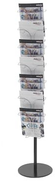 Deflecto A4 Portrait 7 Pocket Wire Literature Holder Floor Stand, A4 File Holder Rack, Letter Rack Stand, A4 Portrait File Display Magazine Rack