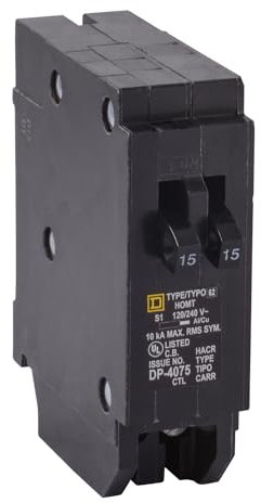 Schneider Electric HOMT1520CP Square D Homeline, Single Pole Tandem Circuit Breaker Disjoncteur carré unipolaire, Noir