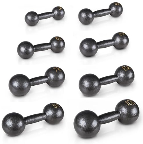 Sport-Thieme Retro Kurzhanteln | Hochwertige Gusseisen Hanteln in acht Gewichtsstufen: 3kg - 10kg | Farbe: Schwarz-Grau | Markenqualität