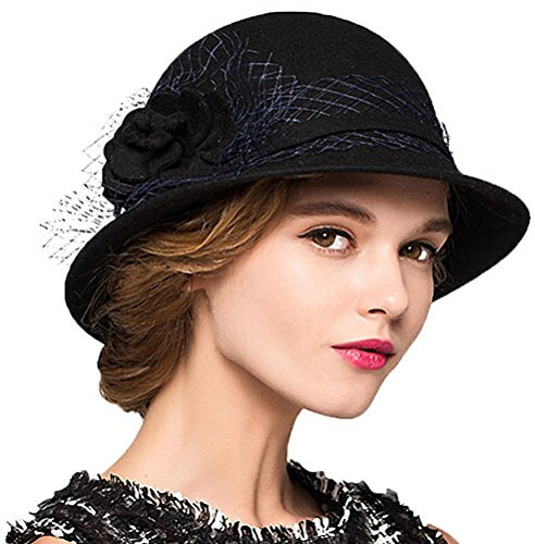 Maitose™ Damen Wollfilz Bowler Hat Schwarz