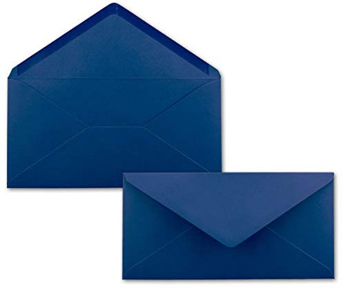 100 Brief-Umschläge Dunkel-Blau/Nachtblau DIN Lang - 110 x 220 mm (11 x 22 cm) - Nassklebung ohne Fenster - Ideal für Einladungs-Karten - Serie FarbenFroh