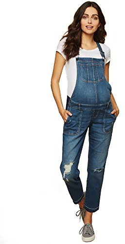 Motherhood Maternity Damen Side Panel Skinny Ankle Length Denim Overalls Jeans, Medium Wash, X-Groß