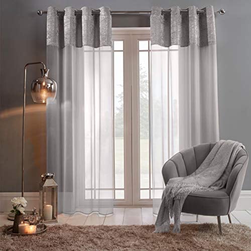 Sienna Scheibengardine aus Pannesamt, mit Ösen, strukturiert, 139,7 x 221 cm, Silbergrau