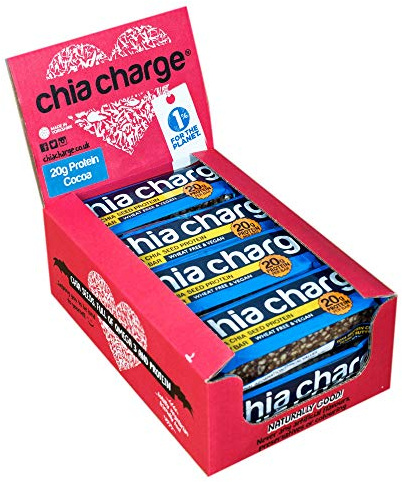 Chia Charge vegan protein bar,palm oil, dairy & gluten free, high protein vegan snacks - 20g plant powered protein per bar - Pack of 10 Cocoa