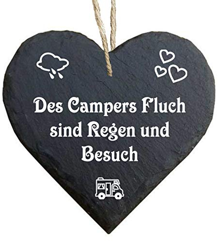 Homeyourself Herz Schieferherz Schiefer Schieferschild 10 x 10 cm des Campers Fluch sind Regen und Besuch schwarz Dekoschild Wandschild Schild Stein Camping Wohnwagen Wohnmobil