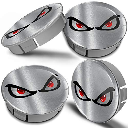 Biomar Labs® 4 x 60mm Kunststoff Nabenkappen Kappen Silber No Fear Eyes Augen Keine Angst Silver Felgendeckel Radkappen Radnabendeckel Nabendeckel Auto Tuning CS 16