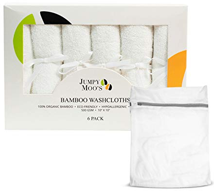 JM Baby Waschlappen - 100% Bambus, ultra-dick 500 g/m², schützt vor Reizungen und Ausschlägen, 25 x 25 cm, Babywaschlappen für Neugeborene, Wickeltisch-Zubehör, inkl. Geschenkverpackung und Wäschesack