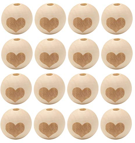 STOBOK 50 Stück Natürliche Holzperlen mit Kronenstern Herz Bedruckt Runde Holz Lose Perlen Holz Abstandhalter Perlen für DIY Handwerk Armbänder Schmuckherstellung