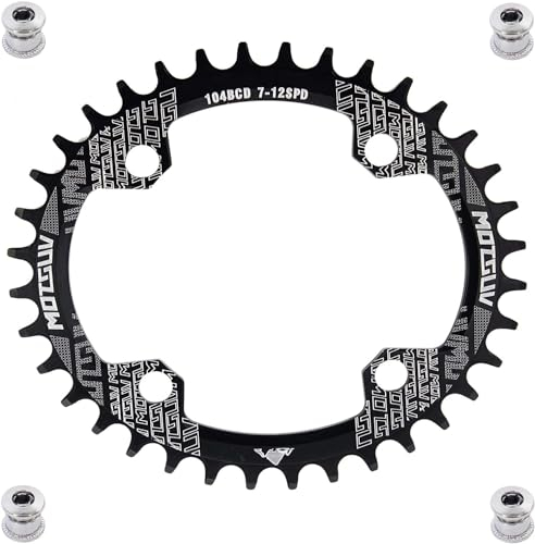 YBEKI Plato Pro-Grade 104BCD | 32T-52T | 7075-T6 Aluminio | Diseño Monoplato Estrecho-Ancho | Compatible con Shimano/SRAM 8-11 Velocidades | MTB/Road | Negro/Rojo 