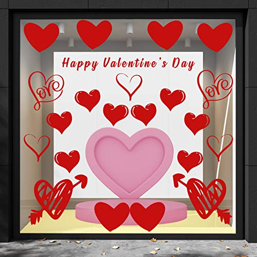 Fensterbild Heiliger Valentinstag, Abmessungen 58 x 45 cm, Love Herzen und Käfer, Themen und Muster, Heilige Valentinstag-Dekoration, Vitrine, für Geschäfte, Love-Aufkleber, Valentinstag, rot