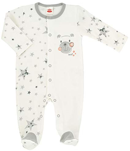 Makoma Baby Strampler Schlafstrampler mit Fuß Schlafanzug Pyjama Langarm Neutral für Neugeborene Mädchen & Jungen 100% Baumwolle -Teddybär- (74)