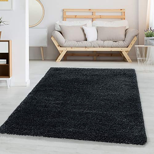 Carpettex Hochflor Teppich Wohnzimmer Shaggy Flokati Modern Einfarbig 240 x 340 cm Anthrazit - Schlafzimmer Weich Flauschig Waschbar Küche Esszimmer - Langflor